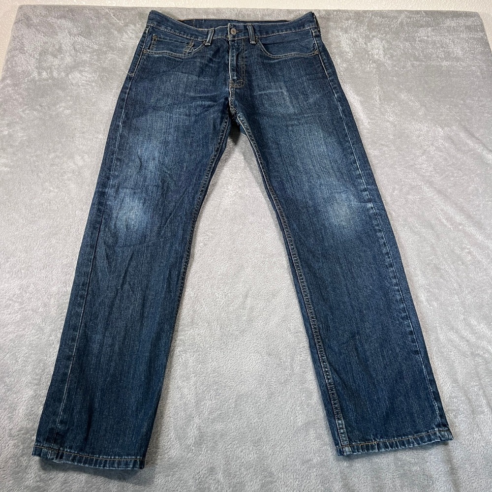 Levi's 505 Jeans Mens 34x32 (Fits 34x31) Regular Fit Dark Wash Denim Distressed‎